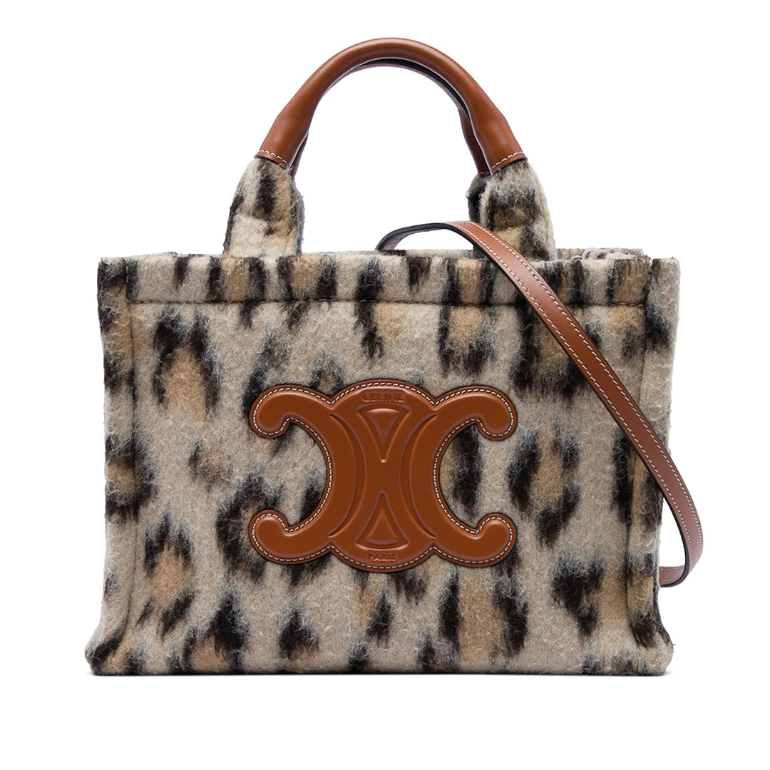 Celine Leopard Imprimé Felt Triomphe Cabas Thais Sac Petit Beige – vue principale – GABY PARIS
