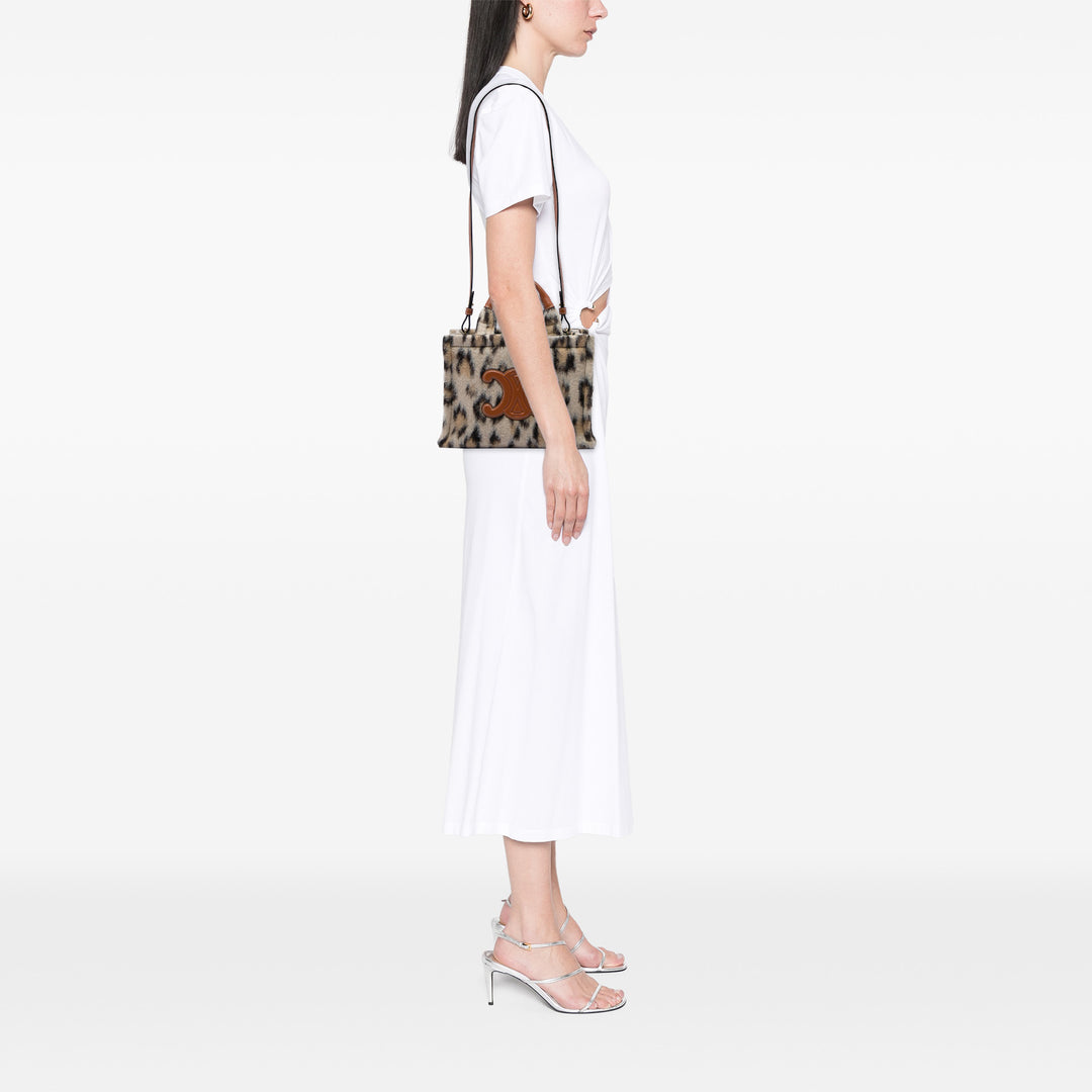 Celine Leopard Imprimé Felt Triomphe Cabas Thais Sac Petit Beige – vue 5 – GABY PARIS