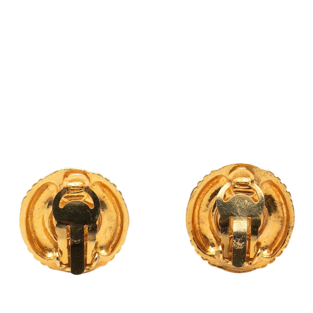 Chanel CC plaqué Matelassé Perles fantaisie Clip On Boucles d'oreilles