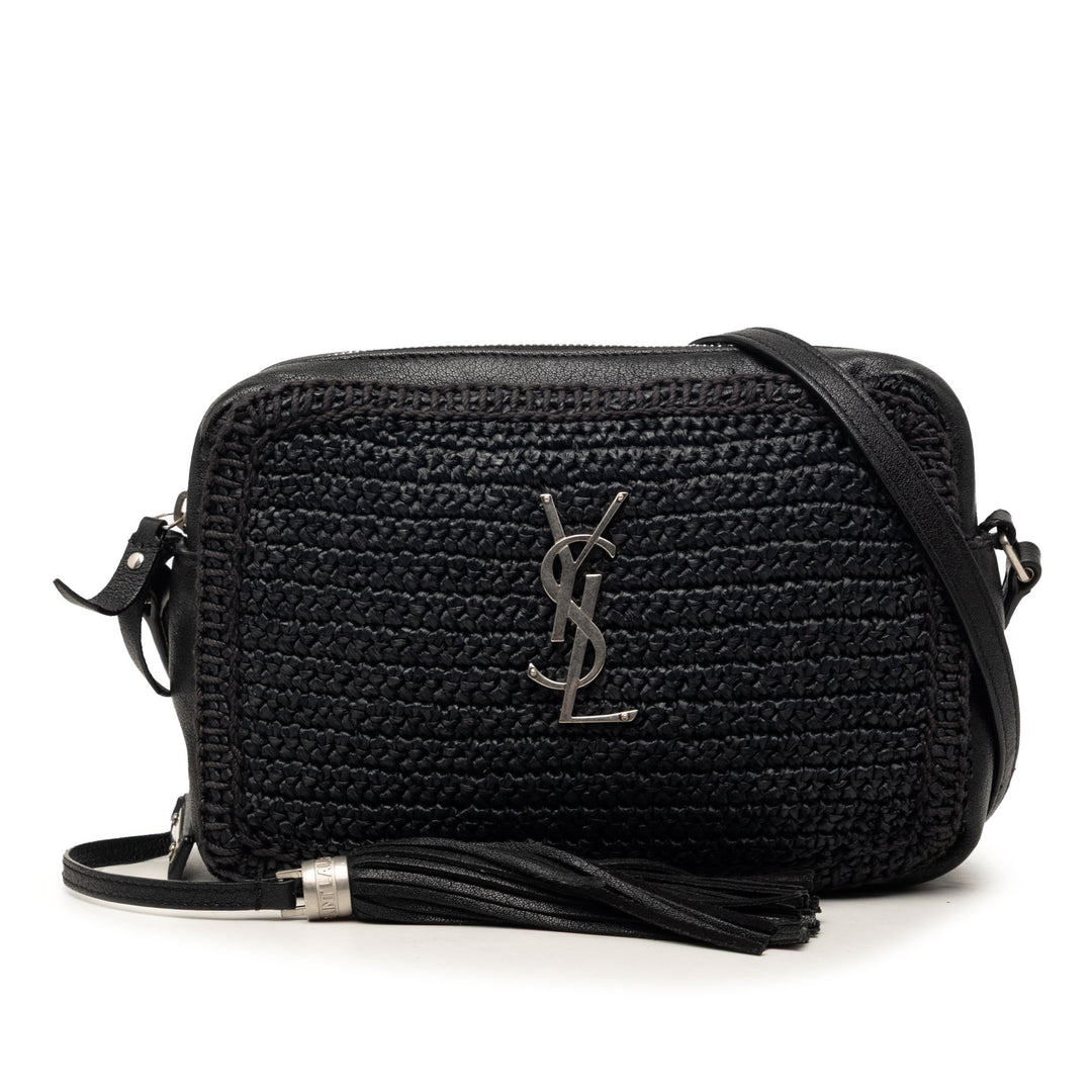 Saint Laurent Woven Raffia et Cuir Lou Sac caméra