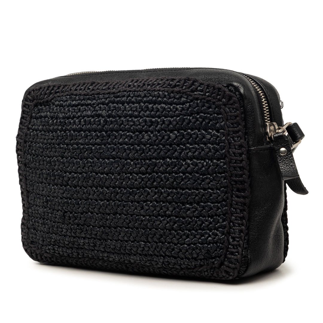 Saint Laurent Woven Raffia et Cuir Lou Sac caméra