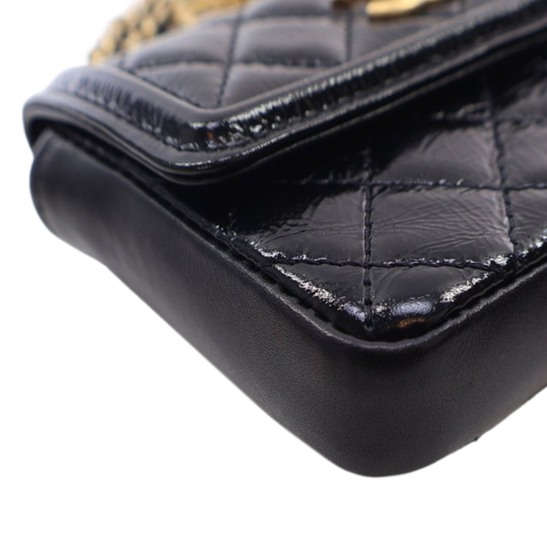 Chanel Quilted Shiny Aged Cuir de veau Waist Belt Bag Noir