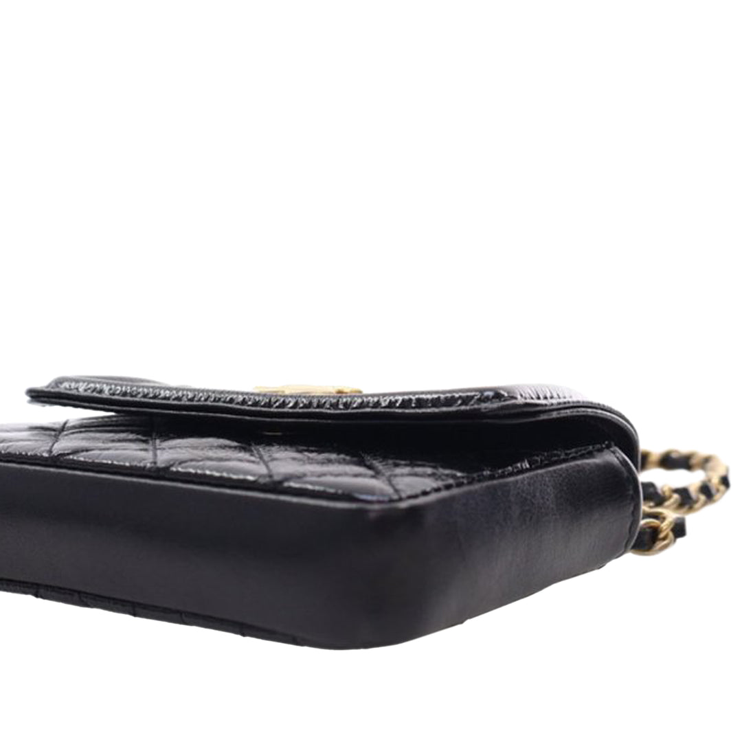 Chanel Quilted Shiny Aged Cuir de veau Waist Belt Bag Noir