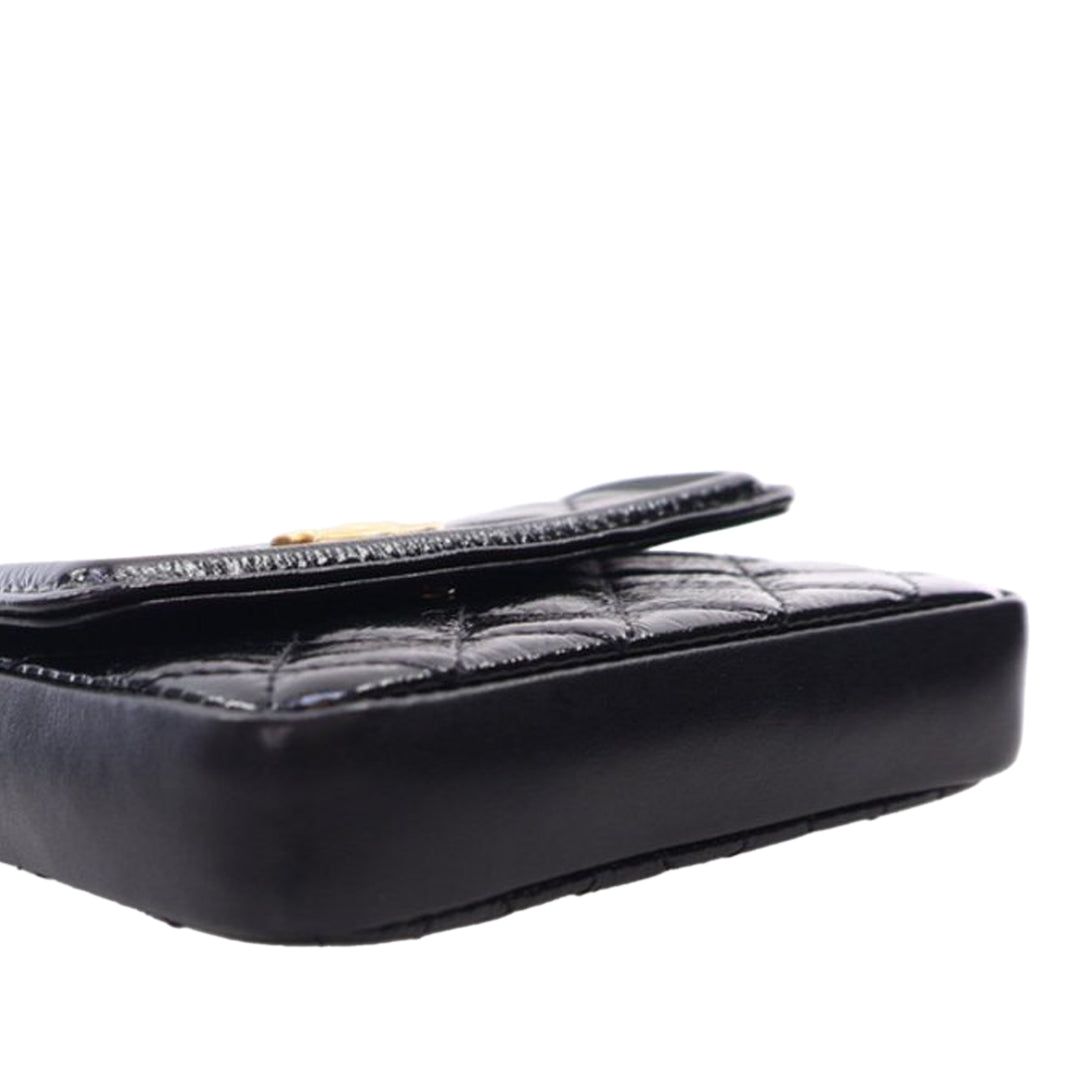 Chanel Quilted Shiny Aged Cuir de veau Waist Belt Bag Noir
