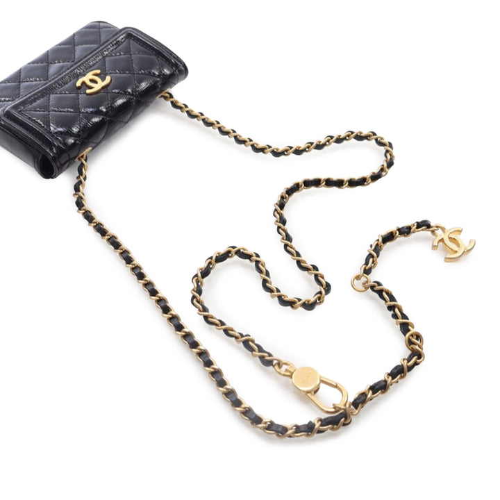 Chanel Quilted Shiny Aged Cuir de veau Waist Belt Bag Noir