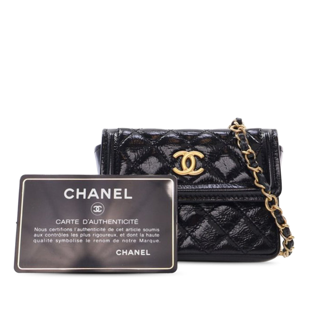 Chanel Quilted Shiny Aged Cuir de veau Waist Belt Bag Noir