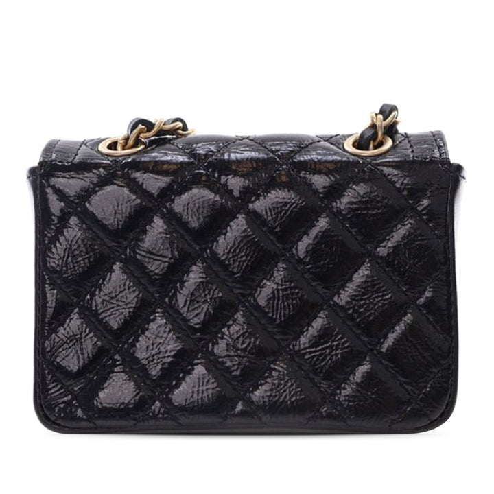Chanel Quilted Shiny Aged Cuir de veau Waist Belt Bag Noir