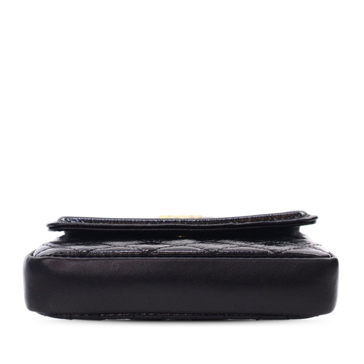 Chanel Quilted Shiny Aged Cuir de veau Waist Belt Bag Noir