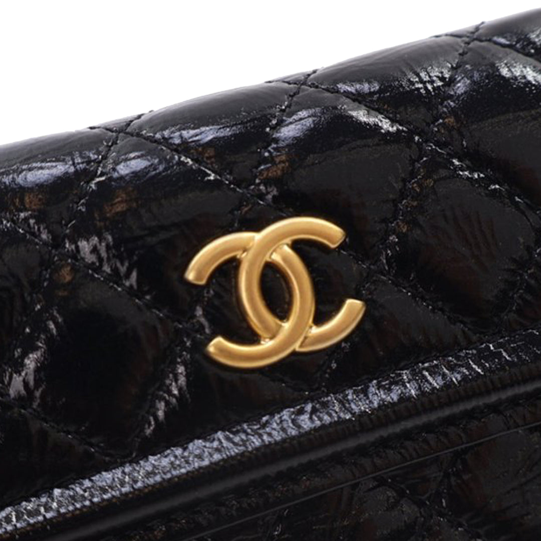Chanel Quilted Shiny Aged Cuir de veau Waist Belt Bag Noir
