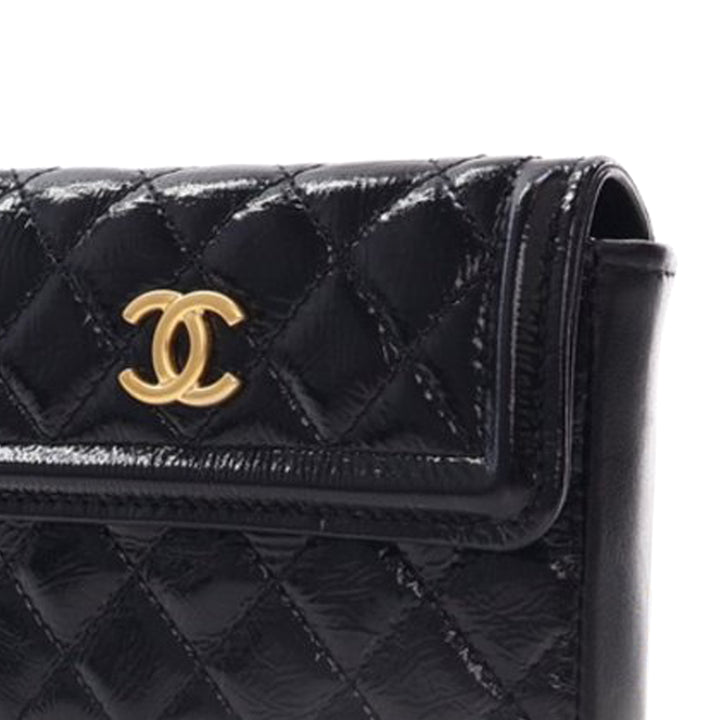 Chanel Quilted Shiny Aged Cuir de veau Waist Belt Bag Noir