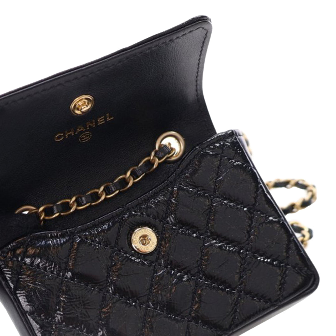 Chanel Quilted Shiny Aged Cuir de veau Waist Belt Bag Noir