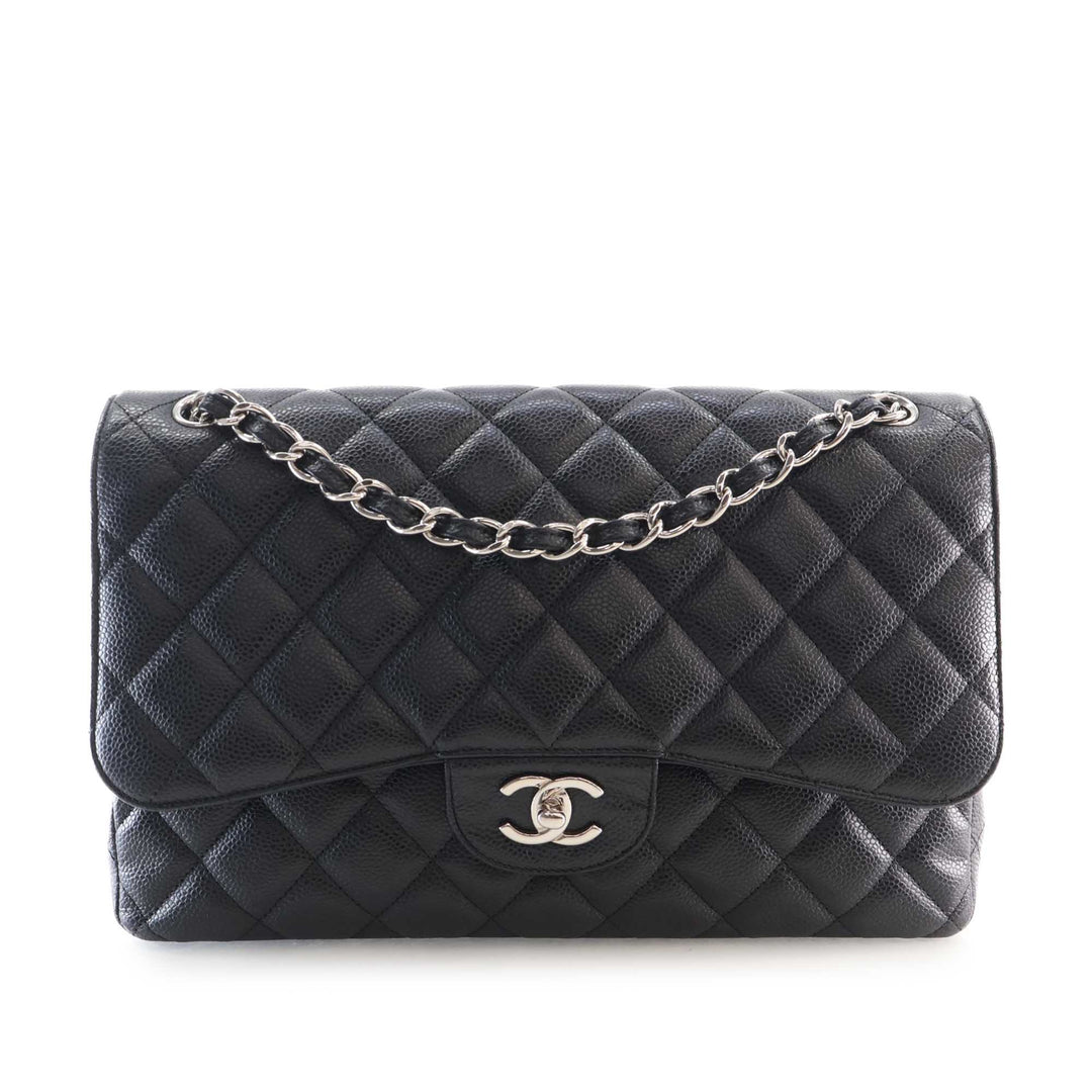 Classic Double rabat Jumbo Cuir caviar Noir