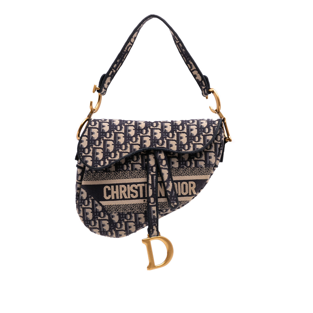 Oblique Embroidered Canvas Saddle Bag Blue - Gaby Paris