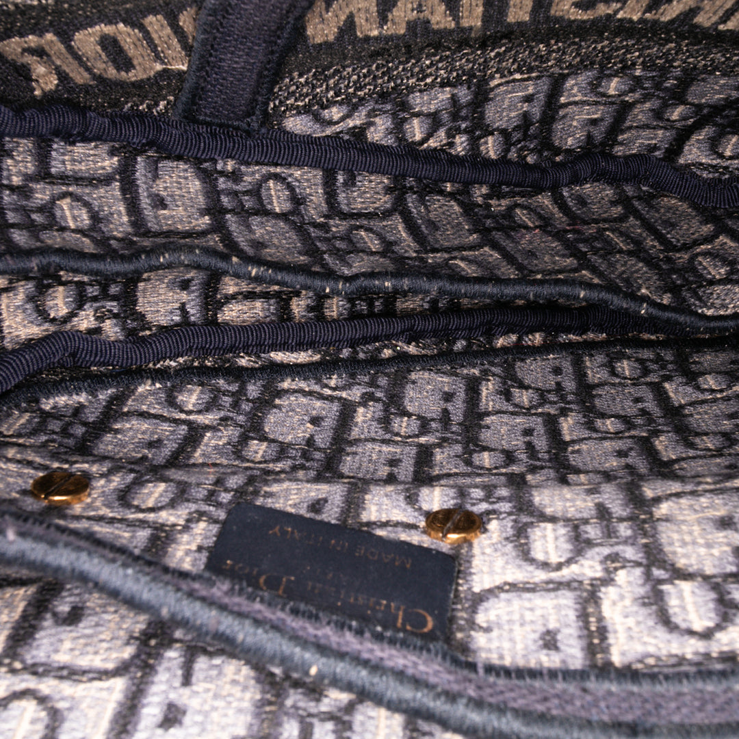 Oblique Embroidered Canvas Saddle Bag Blue - Gaby Paris