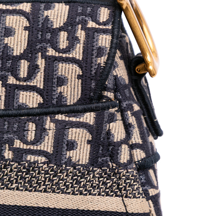 Oblique Embroidered Canvas Saddle Bag Blue - Gaby Paris