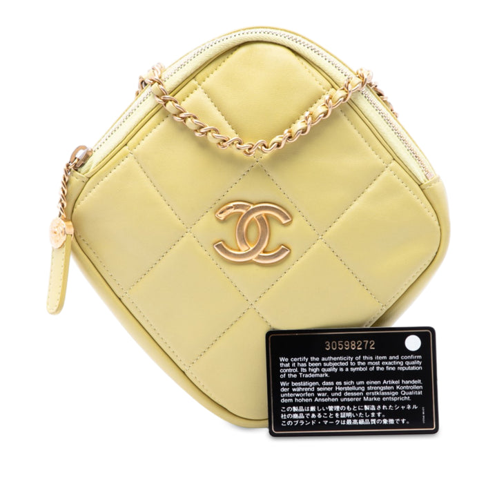 Chanel CC Matelassé Diamond Pochette avec chaîne Cuir d'agneau Jaune – vue 7 – GABY PARIS
