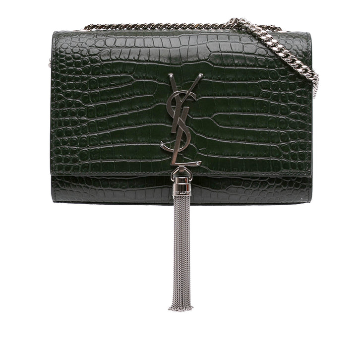 Croc embossé Kate Pompon Sac Moyen Vert