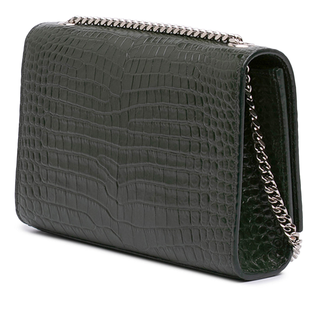 Croc embossé Kate Pompon Sac Moyen Vert