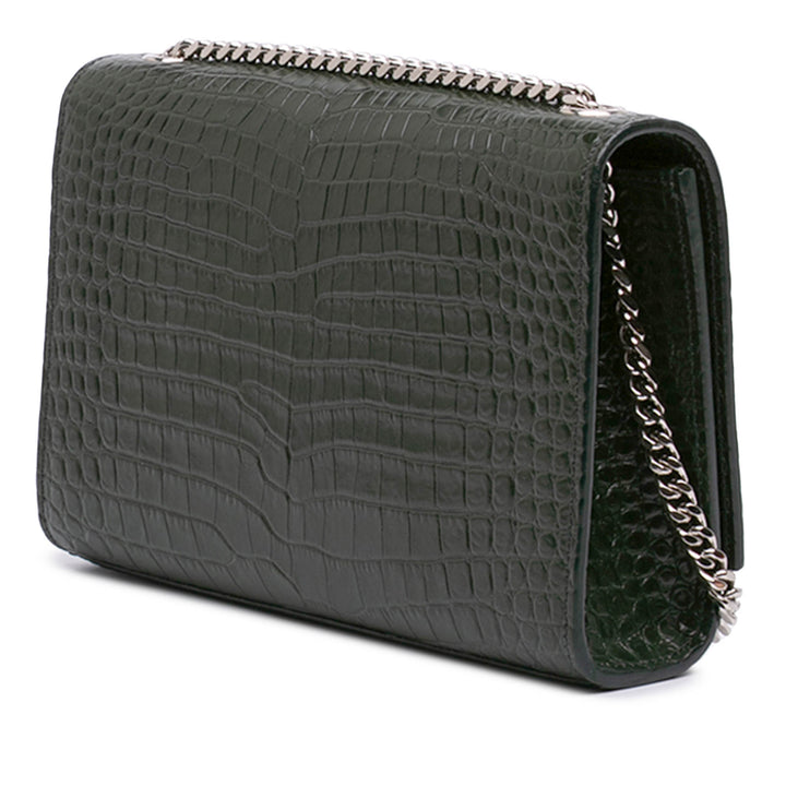 Croc embossé Kate Pompon Sac Moyen Vert