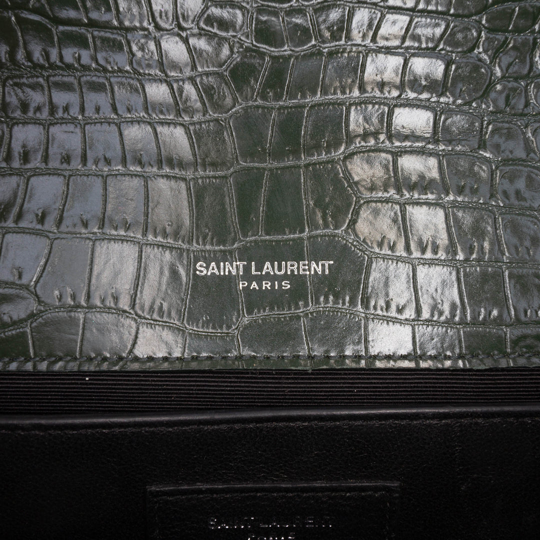 Croc embossé Kate Pompon Sac Moyen Vert