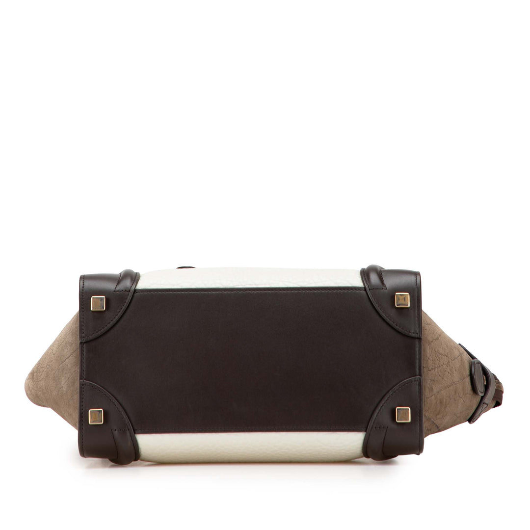 Celine Micro Tricolor Nubuck and Cuir de veau Luggage Cabas Blanc – GABY PARIS Authentique