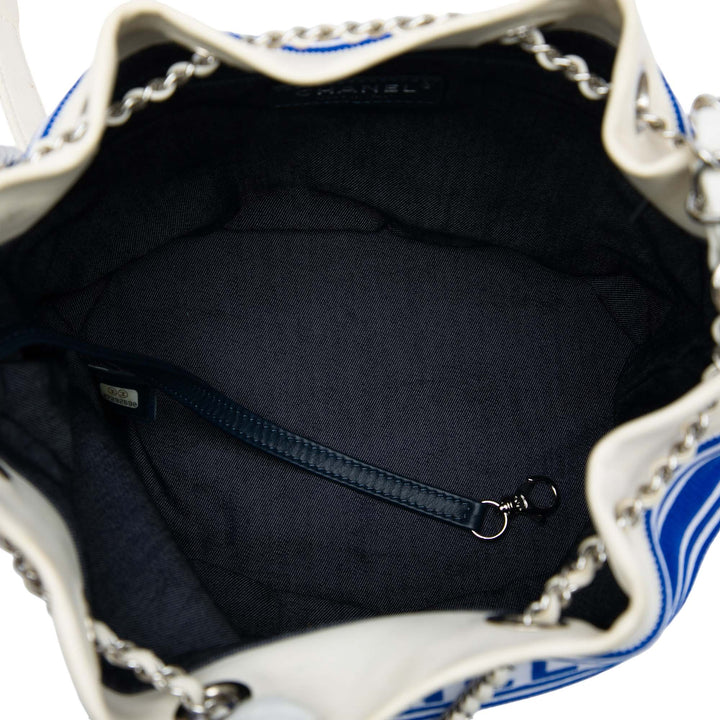 Venise Biarritz Mixed Fibers et Sac à cordon seau Cuir d'agneau Bleu