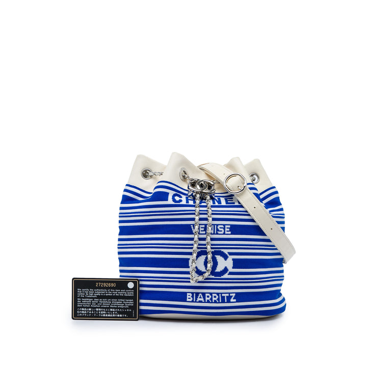 Venise Biarritz Mixed Fibers et Sac à cordon seau Cuir d'agneau Bleu