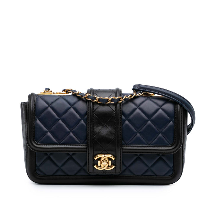 Medium Bicolor Quilted Lambskin Elegant CC Flap Blue - Gaby Paris