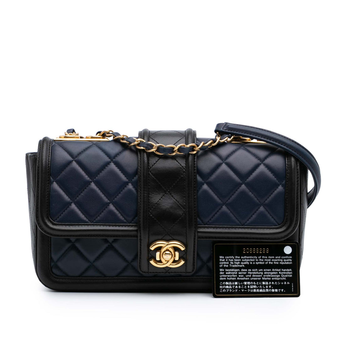 Medium Bicolor Quilted Lambskin Elegant CC Flap Blue - Gaby Paris