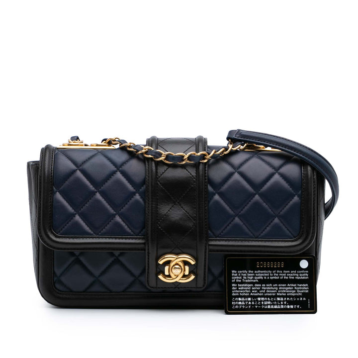 Medium Bicolor Quilted Lambskin Elegant CC Flap Blue - Gaby Paris