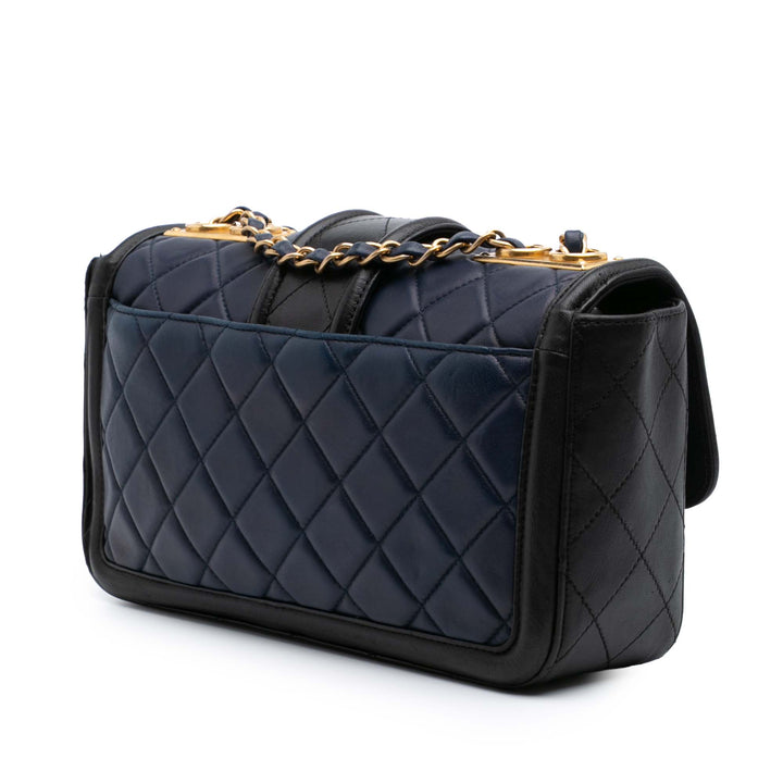 Medium Bicolor Quilted Lambskin Elegant CC Flap Blue - Gaby Paris