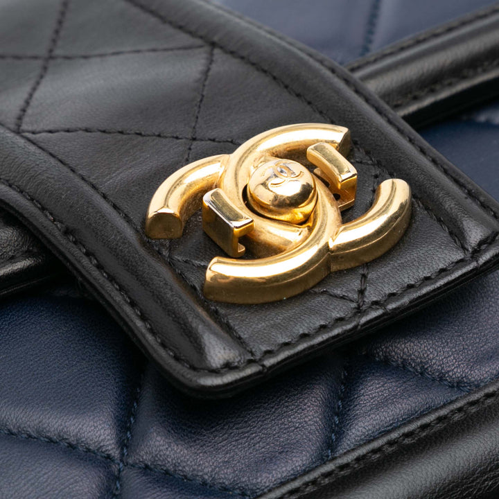 Medium Bicolor Quilted Lambskin Elegant CC Flap Blue - Gaby Paris
