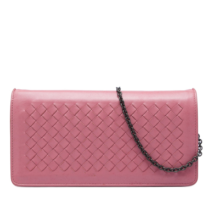 Bottega Veneta Sac bandoulière Intrecciato Continental Wallet on Chain nappa Rose – vue principale – GABY PARIS