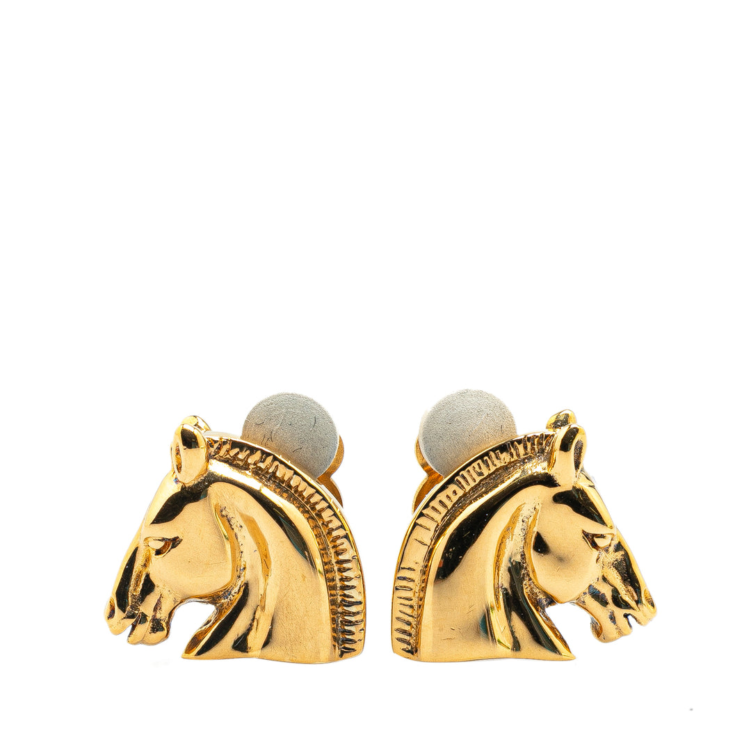 Hermès Gold Plated Cheval Clip On Earrings Gold - GABY PARIS