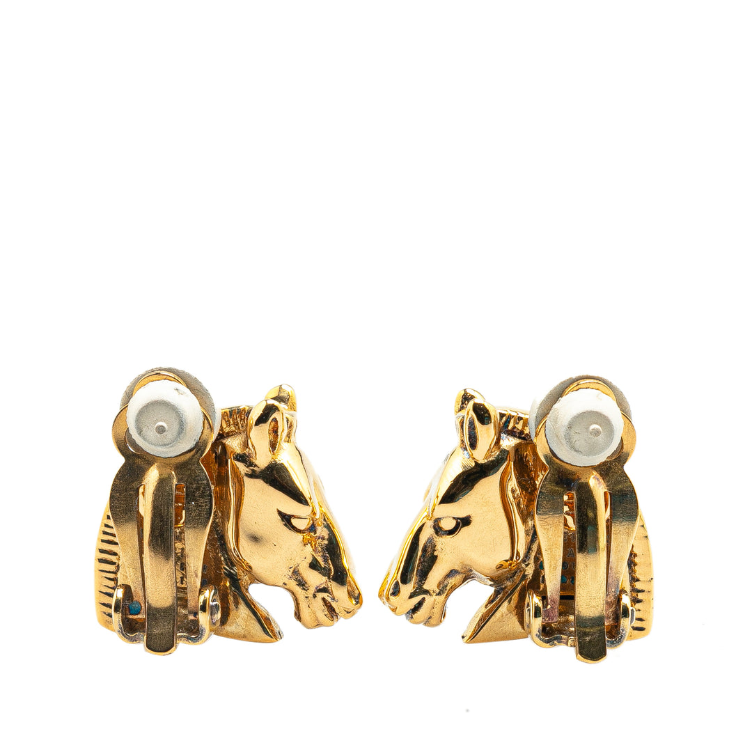 Hermès Gold Plated Cheval Clip On Earrings Gold - GABY PARIS