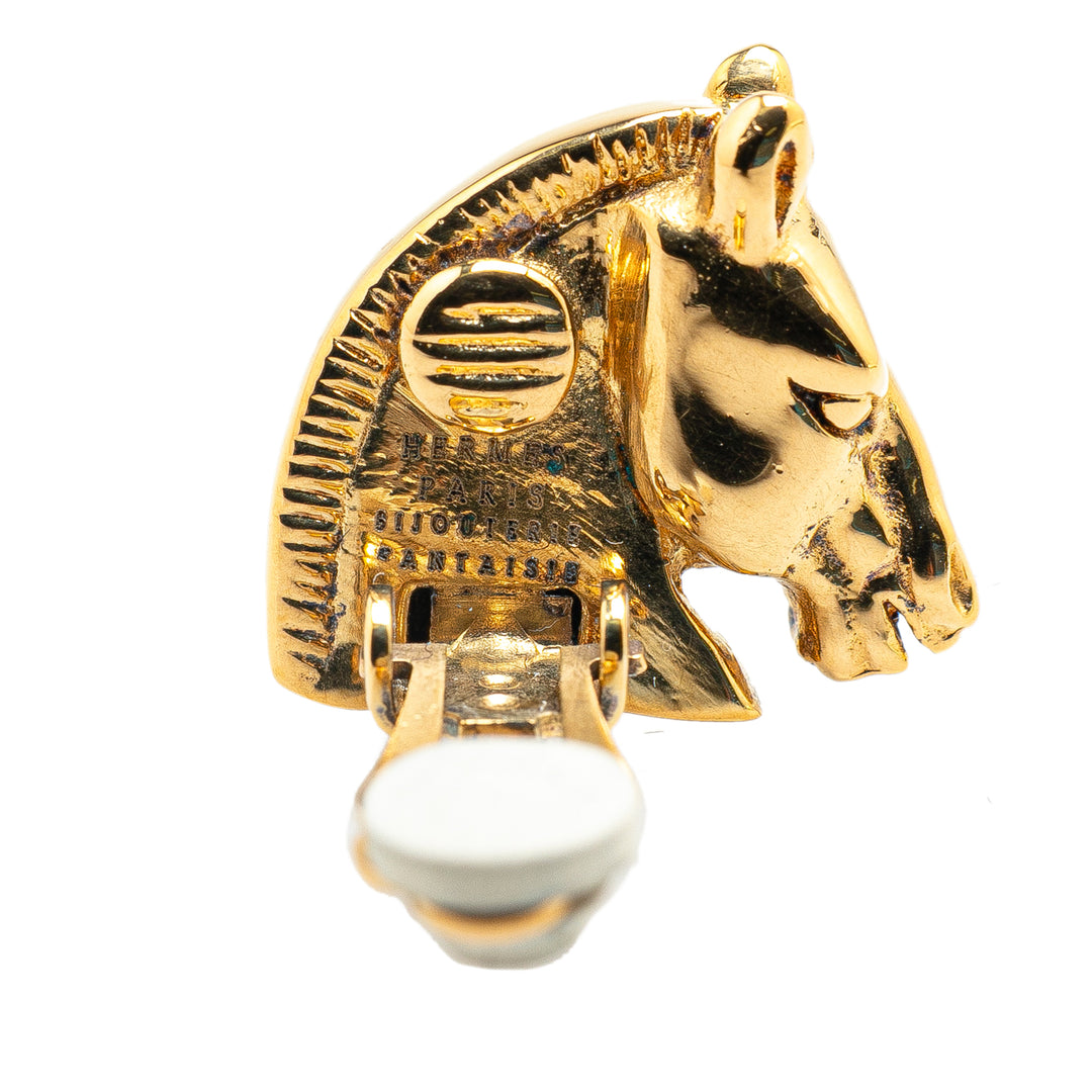 Hermès Gold Plated Cheval Clip On Earrings Gold - GABY PARIS