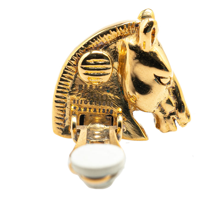 Hermès Gold Plated Cheval Clip On Earrings Gold - GABY PARIS