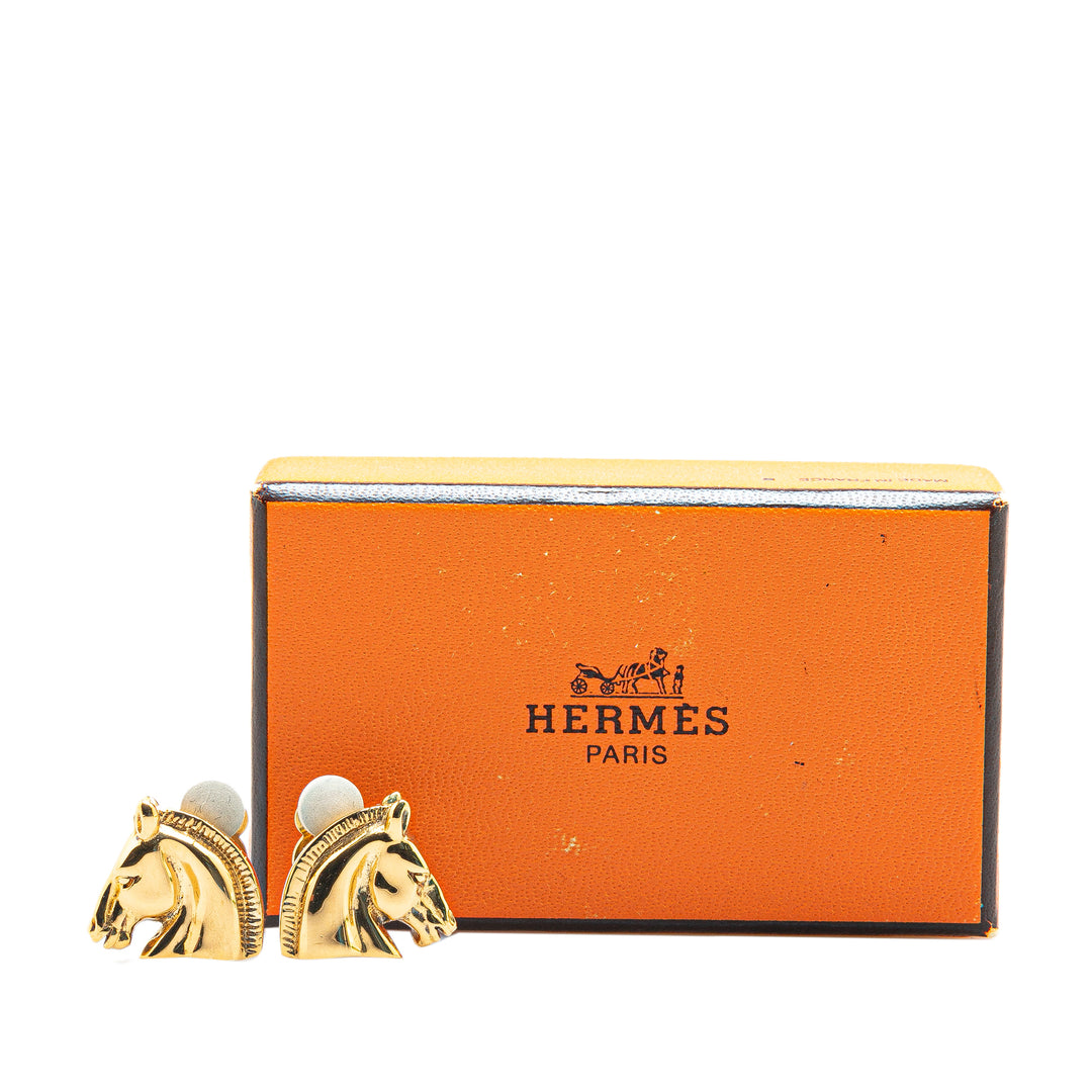 Hermès Gold Plated Cheval Clip On Earrings Gold - GABY PARIS