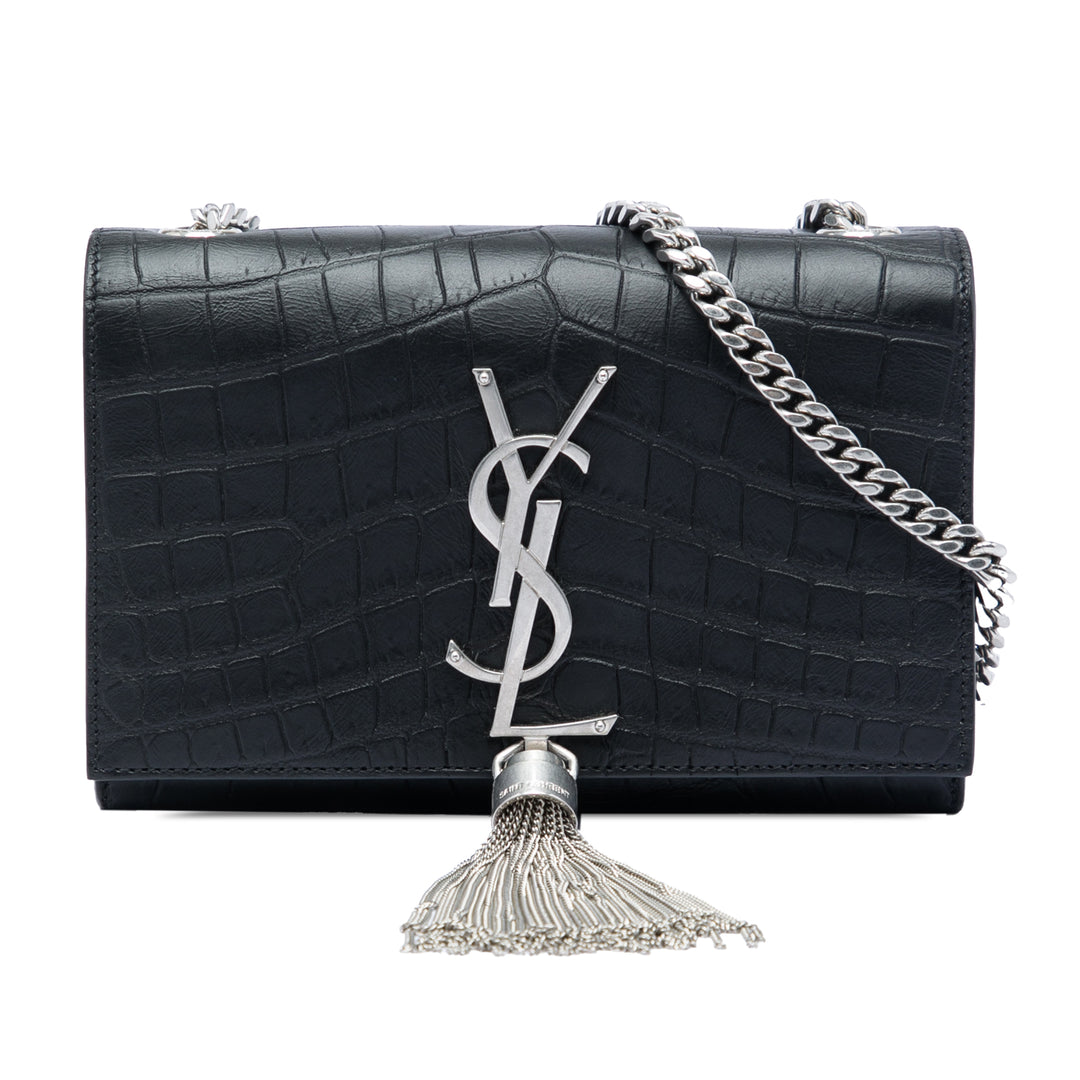 Saint Laurent Small Croc embossé Cuir Monogram Kate Pompon Sac porté croisé