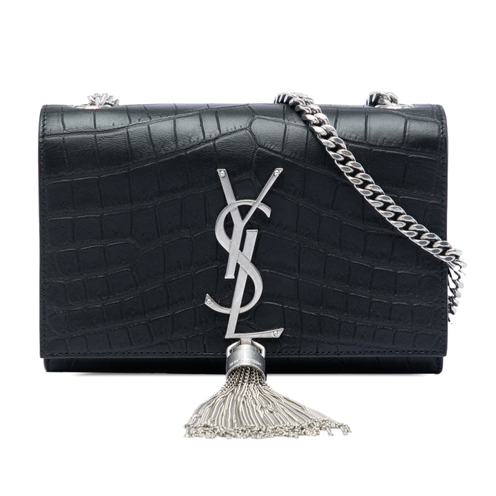 Saint Laurent Small Croc embossé Cuir Monogram Kate Pompon Sac porté croisé