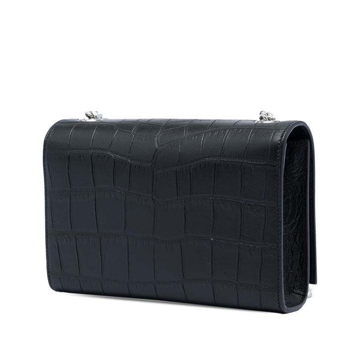 Saint Laurent Small Croc embossé Cuir Monogram Kate Pompon Sac porté croisé