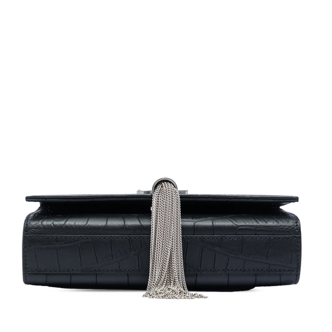 Saint Laurent Small Croc embossé Cuir Monogram Kate Pompon Sac porté croisé