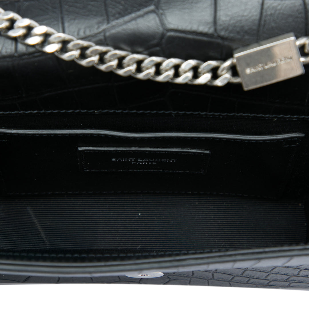 Saint Laurent Small Croc embossé Cuir Monogram Kate Pompon Sac porté croisé