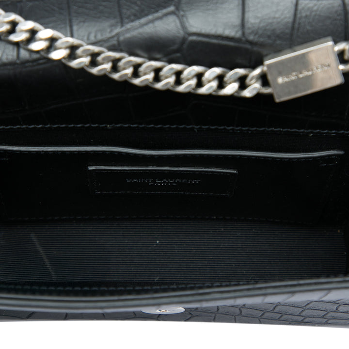 Saint Laurent Small Croc embossé Cuir Monogram Kate Pompon Sac porté croisé