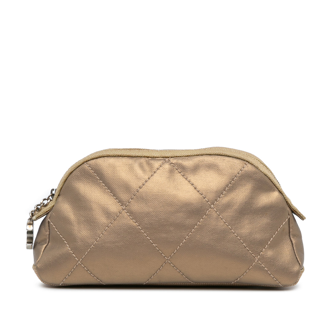 Paris Biarritz Quilted Metallic Coated Canvas Cosmetic Pouch Gold - Gaby Paris