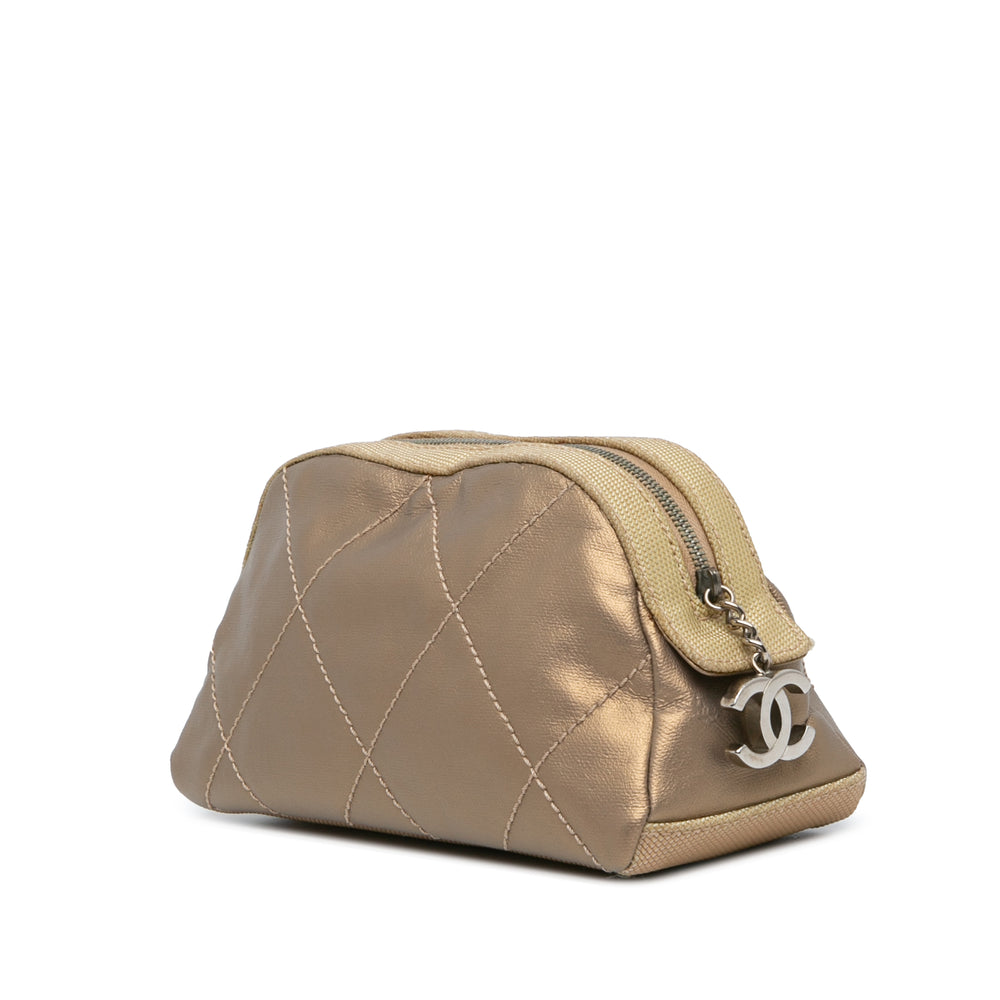 Paris Biarritz Quilted Metallic Coated Canvas Cosmetic Pouch Gold - Gaby Paris
