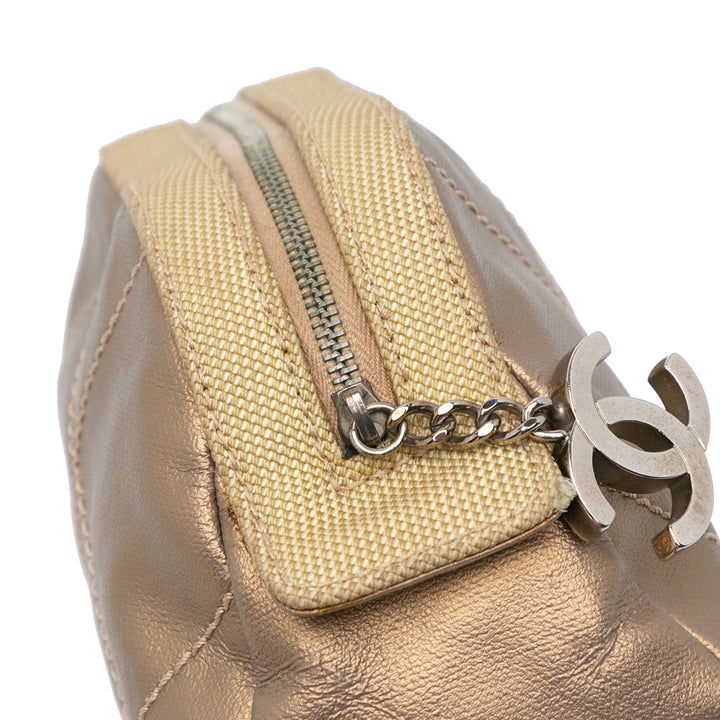 Paris Biarritz Quilted Metallic Coated Canvas Cosmetic Pouch Gold - Gaby Paris