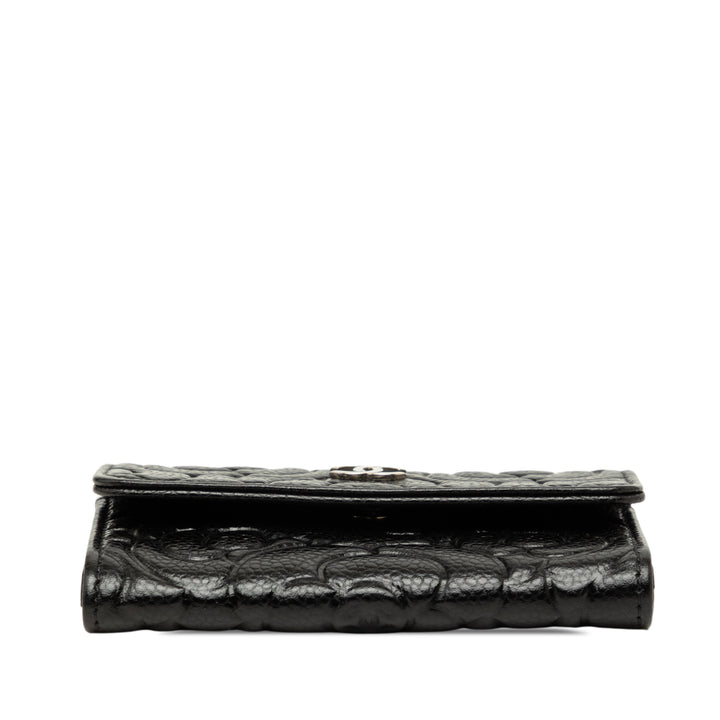 CC embossé Camellia Porte-cartes Cuir caviar Noir