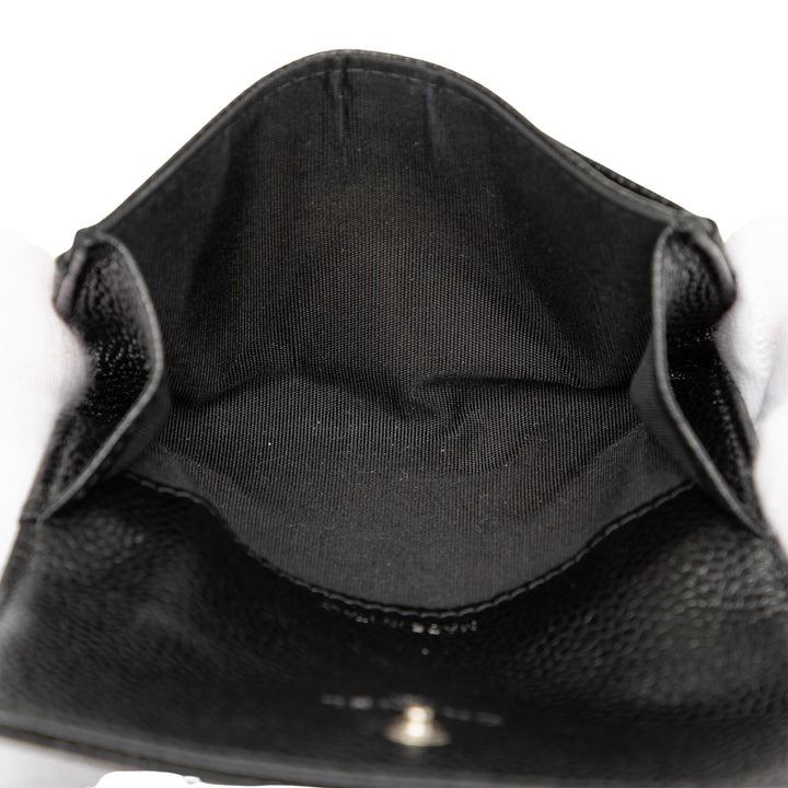 CC embossé Camellia Porte-cartes Cuir caviar Noir