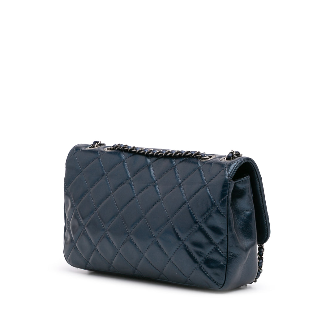 Chanel Quilted Glazed Cuir de veau Coco Pleats Flap Bleu